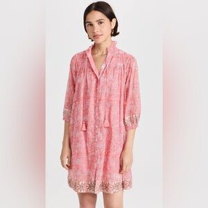 MAREA Georgia Floral India Block Print Mini Dress Pink Cotton Size Medium